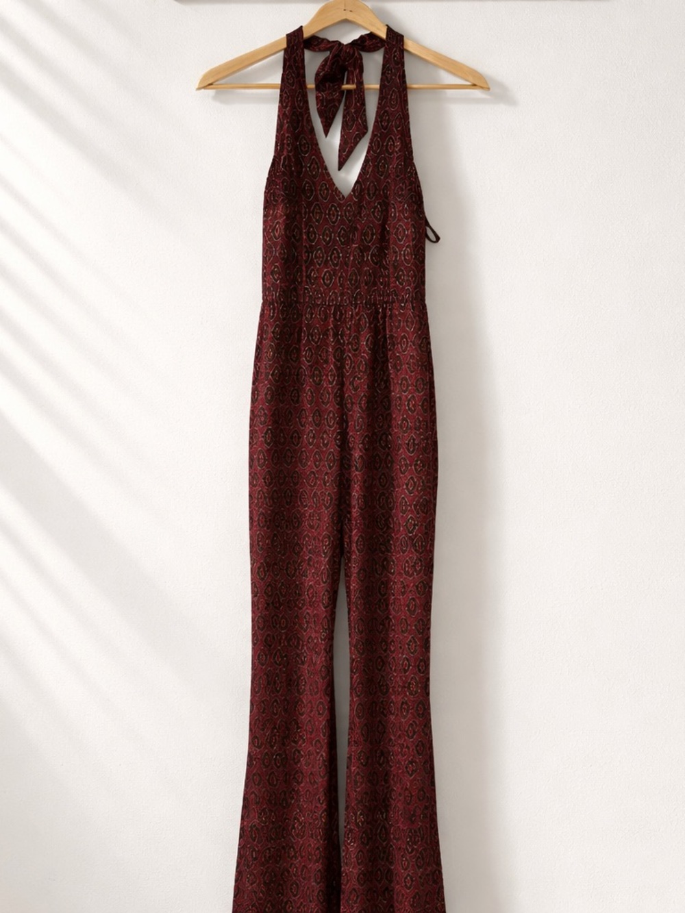 Motel Rocks Burgundy Patterned Halter Jumpsuit - Picture 3 of 10